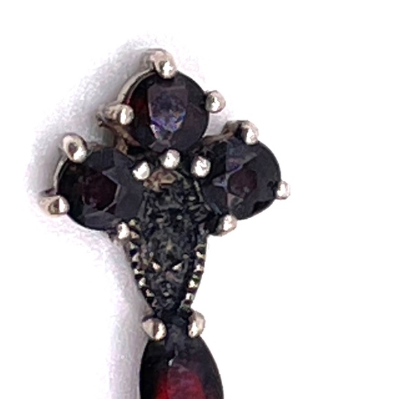 Sterling Silver Garnet Cross Pendant Necklace - Picture 6 of 13